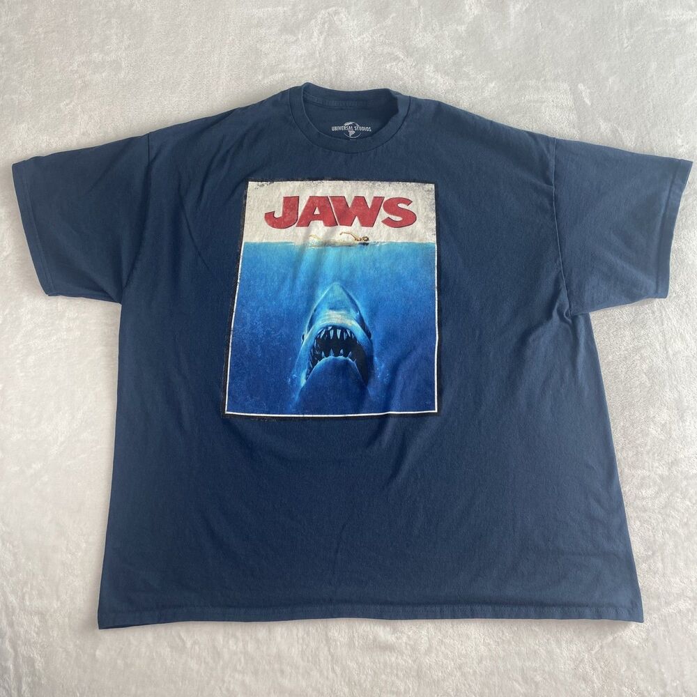 Universal Studios Jaws Movie Graphic Shirt Adult XXL 2XL Blue Short Sleeve